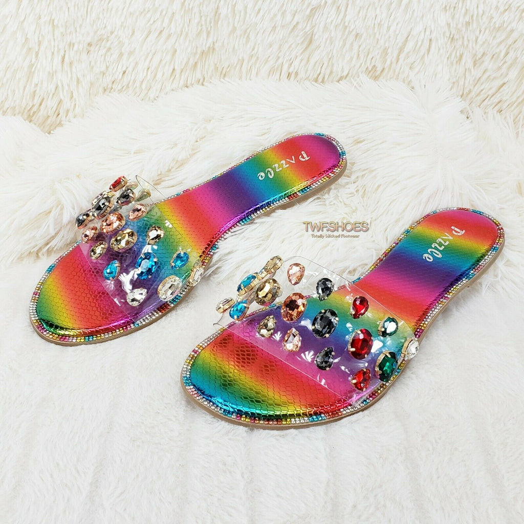 Bella Luna Colorful Rhinestone Flat Summer Sandals Metallic Rainbow Isabella 05 - Totally Wicked Footwear
