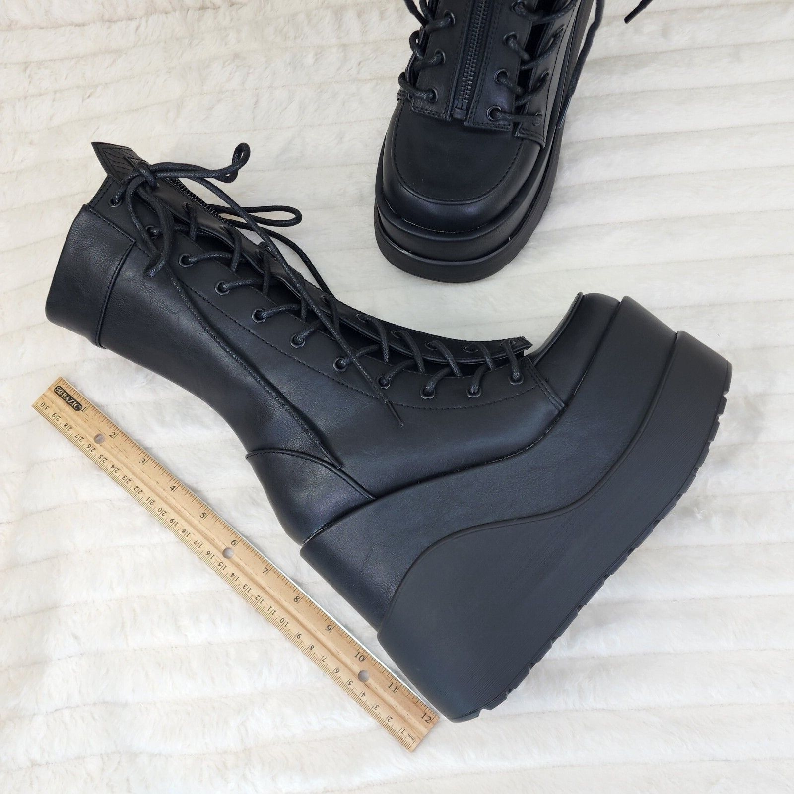 Void Black Matte Reflective Platform Wedge Mid Calf Boots IN HOUSE NY Demonia - Totally Wicked Footwear