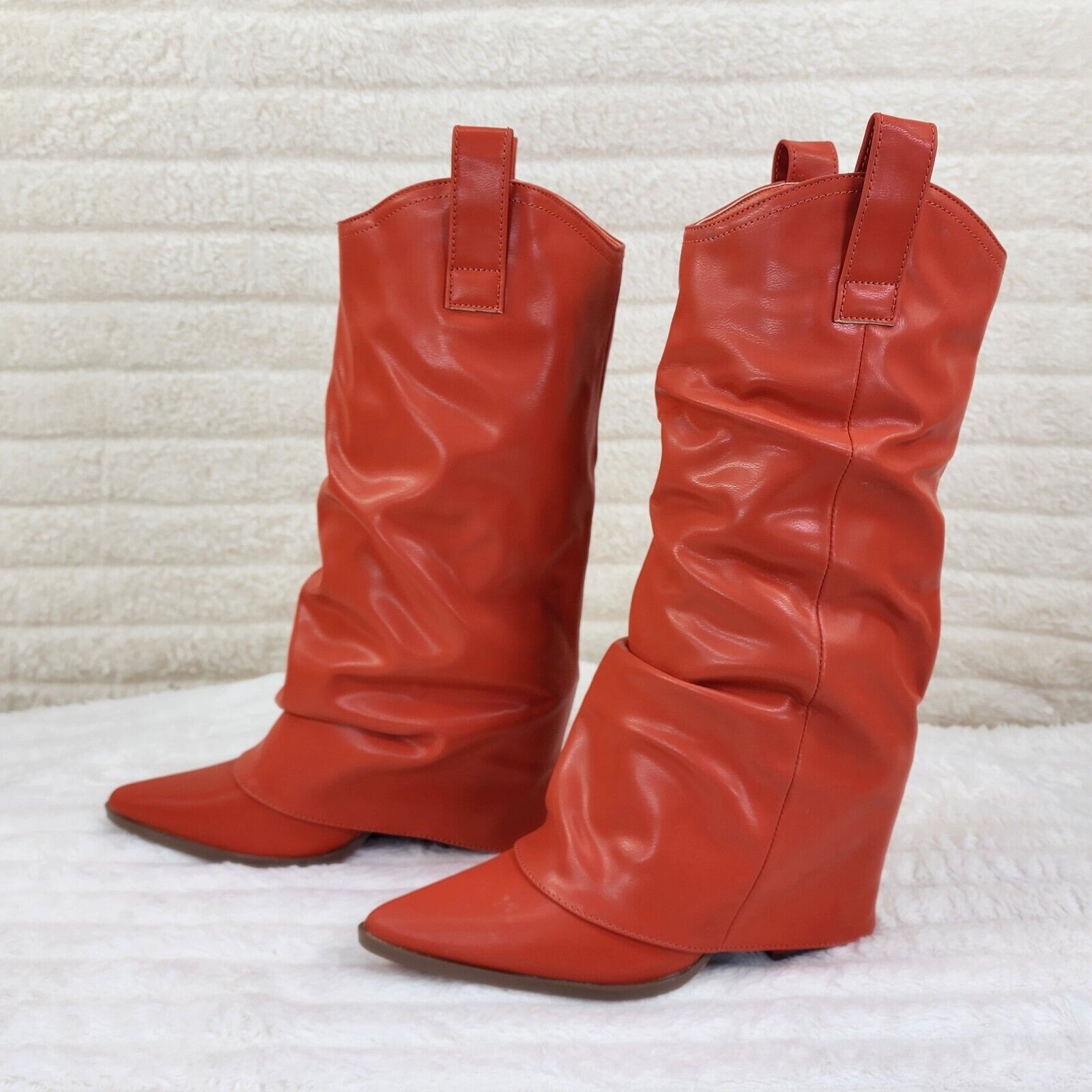 Humbled Orange Skirted Fold Over Western Cowgirl Boots - Totally Wicked Footwear