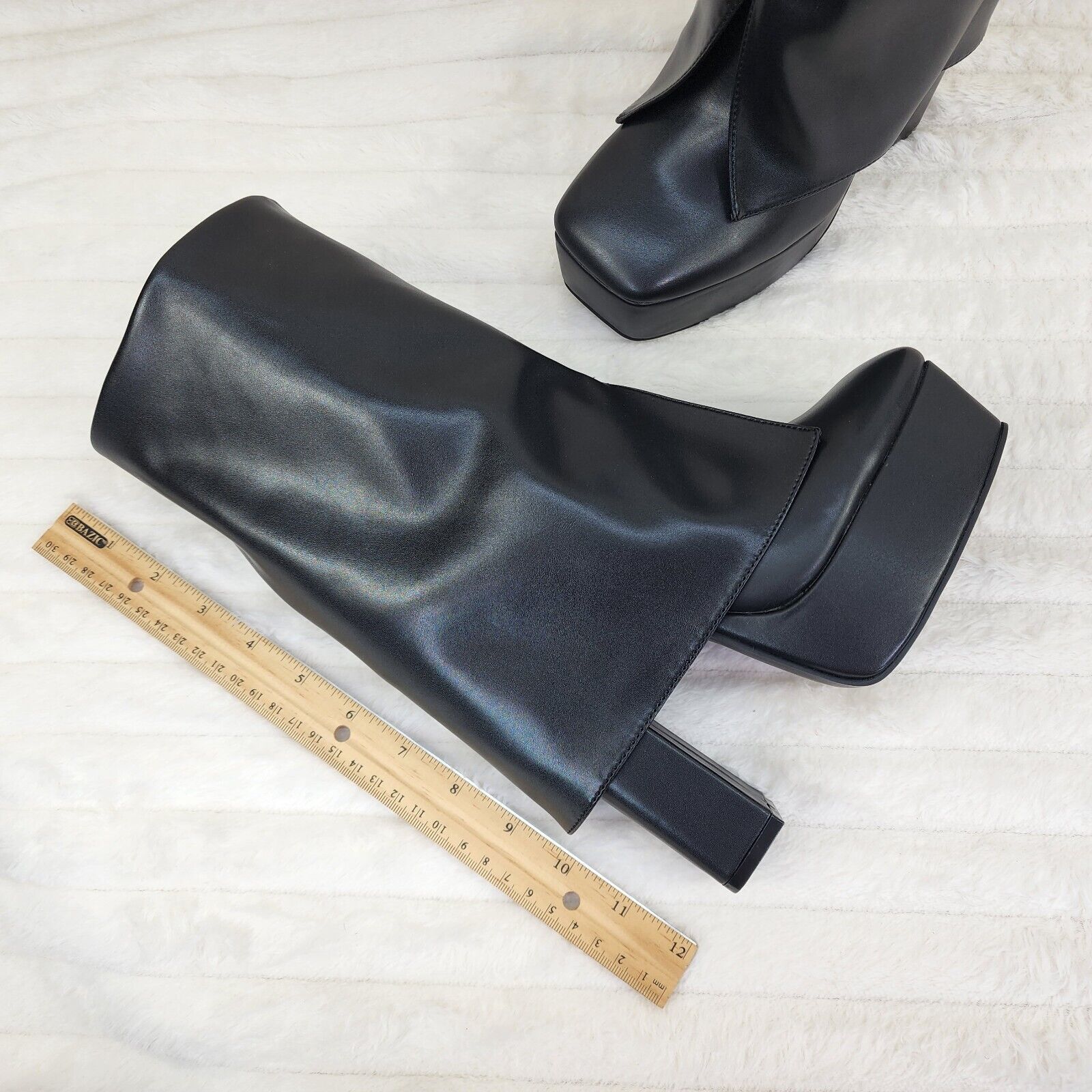 Riches Black Skirted Chunky Heel Pull On Platform Boots - Totally Wicked Footwear