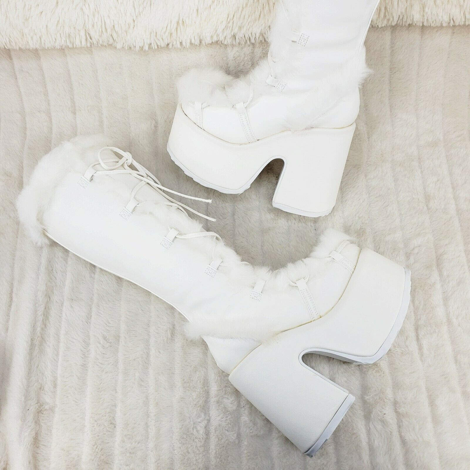 Demonia 311 Camel Stacked White Mammoth Platform Goth Punk Knee Boots NY Restock - Totally Wicked Footwear