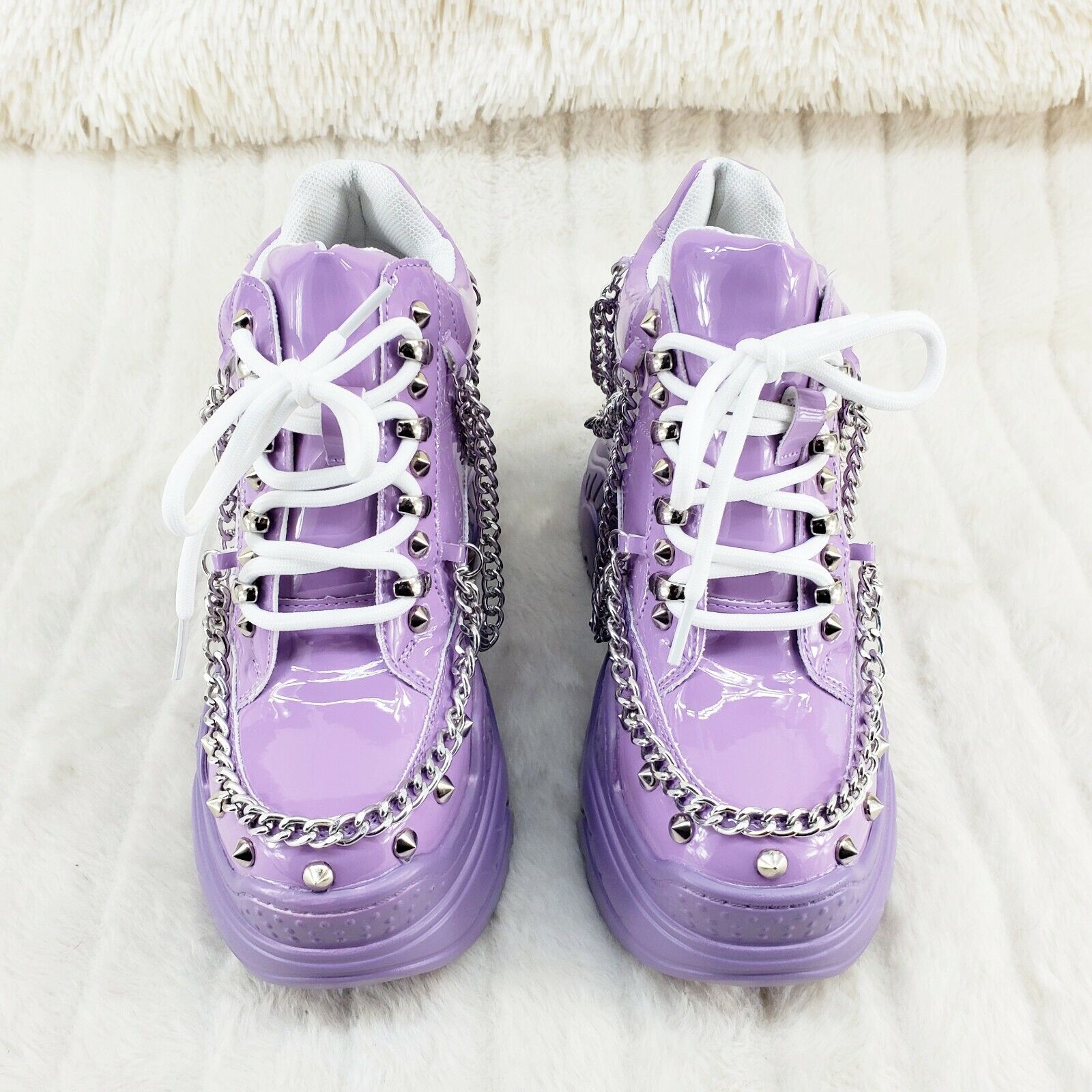 Wang Lilac Purple Platform Chain Sneaker Hidden Wedge Fashion Streetwear Kicks - Totally Wicked Footwear