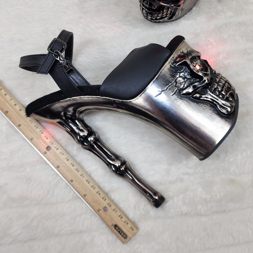 Rapture Black Matte Silver Skull & Bones LED 8" High Heel Platform Shoes 5-10 NY - Totally Wicked Footwear
