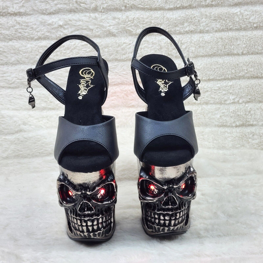 Rapture Black Matte Silver Skull & Bones LED 8" High Heel Platform Shoes 5-10 NY - Totally Wicked Footwear