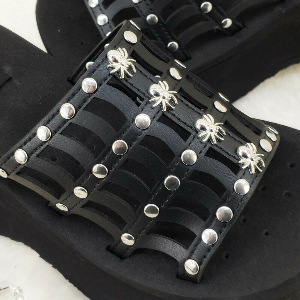 Funn Platform Goth Cut Out Web Sandals Spider Studs Slip On Shoes In House - Totally Wicked Footwear