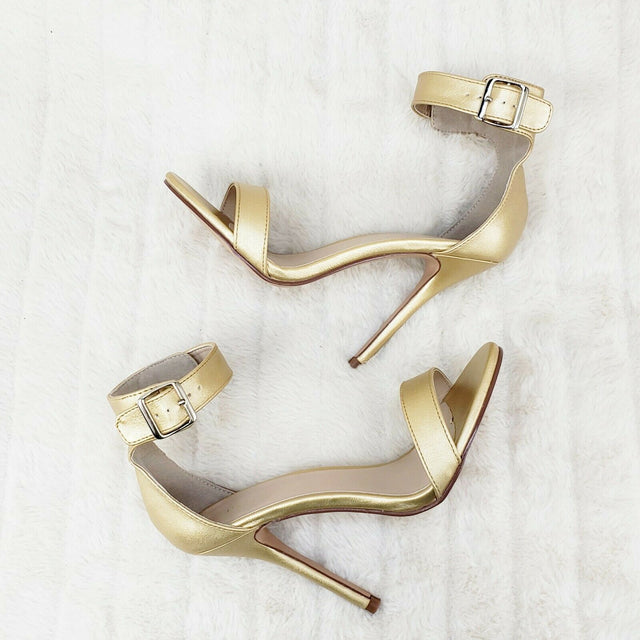 Amuse 10 Gold Matte Ankle Strap 5" High Heel Shoes Sizes 8 9 10 NY - Totally Wicked Footwear