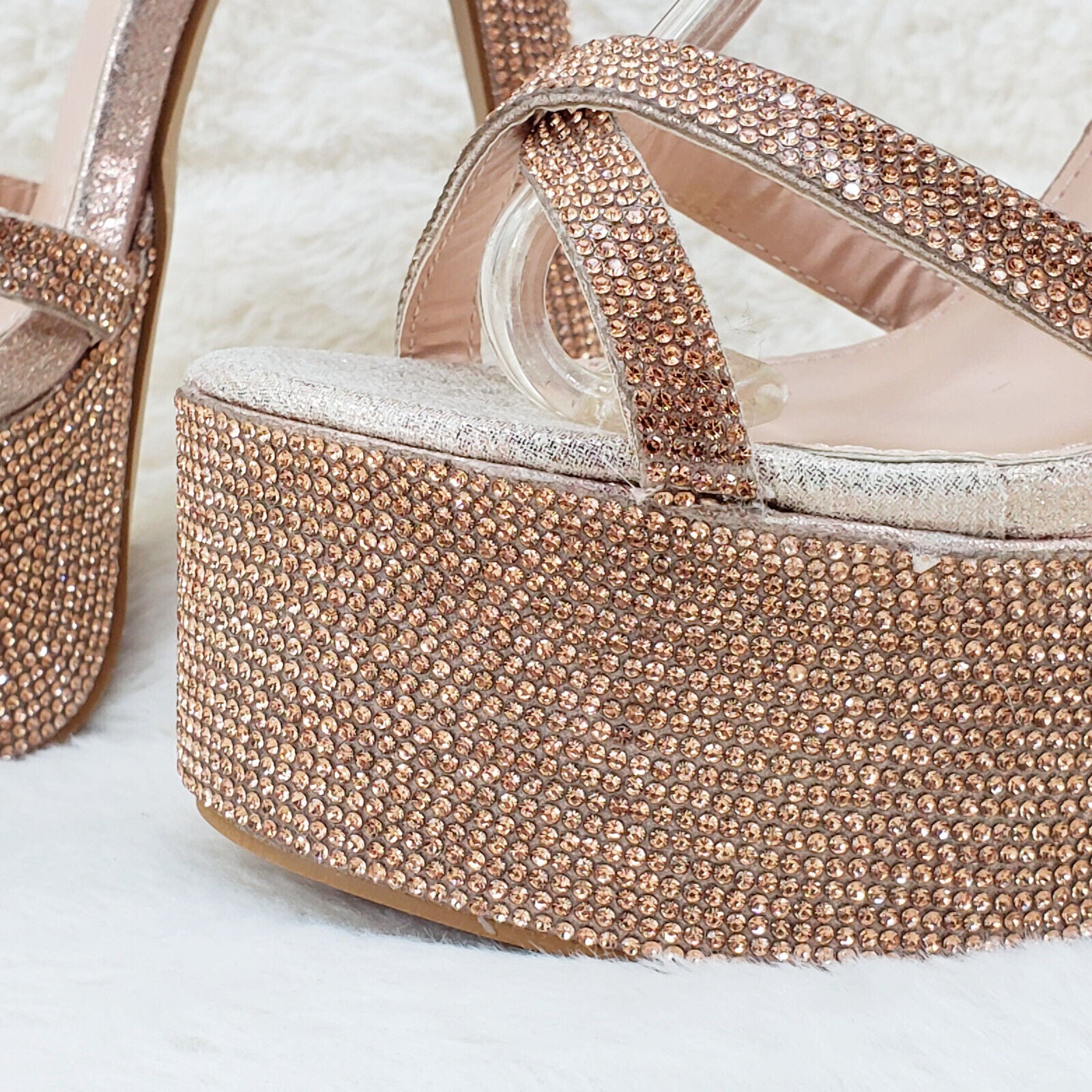 Bejeweled Pioneer Rose Gold Sparkling Rhinestone Platform 6.5" Heels Shoes - Totally Wicked Footwear