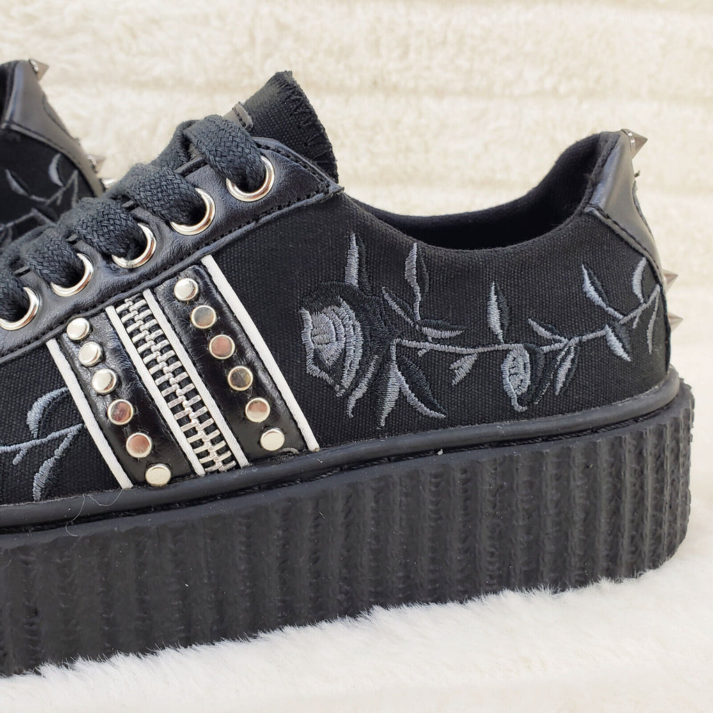 Sneeker Gothic Rose Embroidered Creeper Sneaker Punk Goth NY - Totally Wicked Footwear