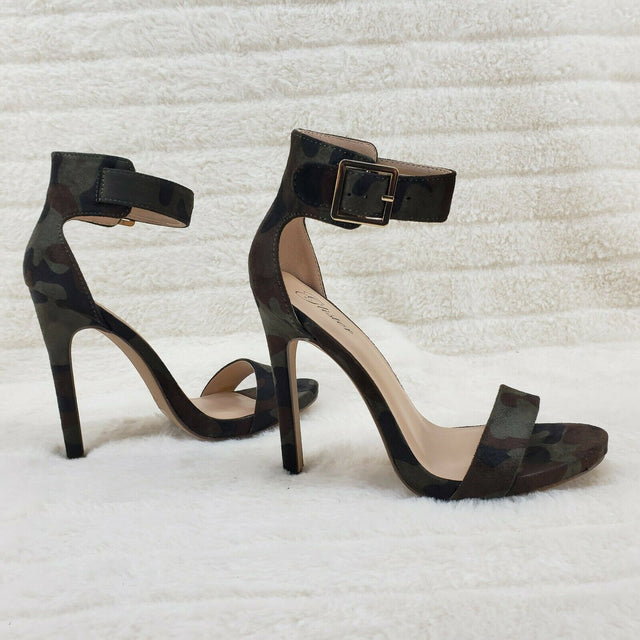Sexy Faux Suede Camo Ankle Strap 4.5" High Heel Shoes Heels Glister - Totally Wicked Footwear
