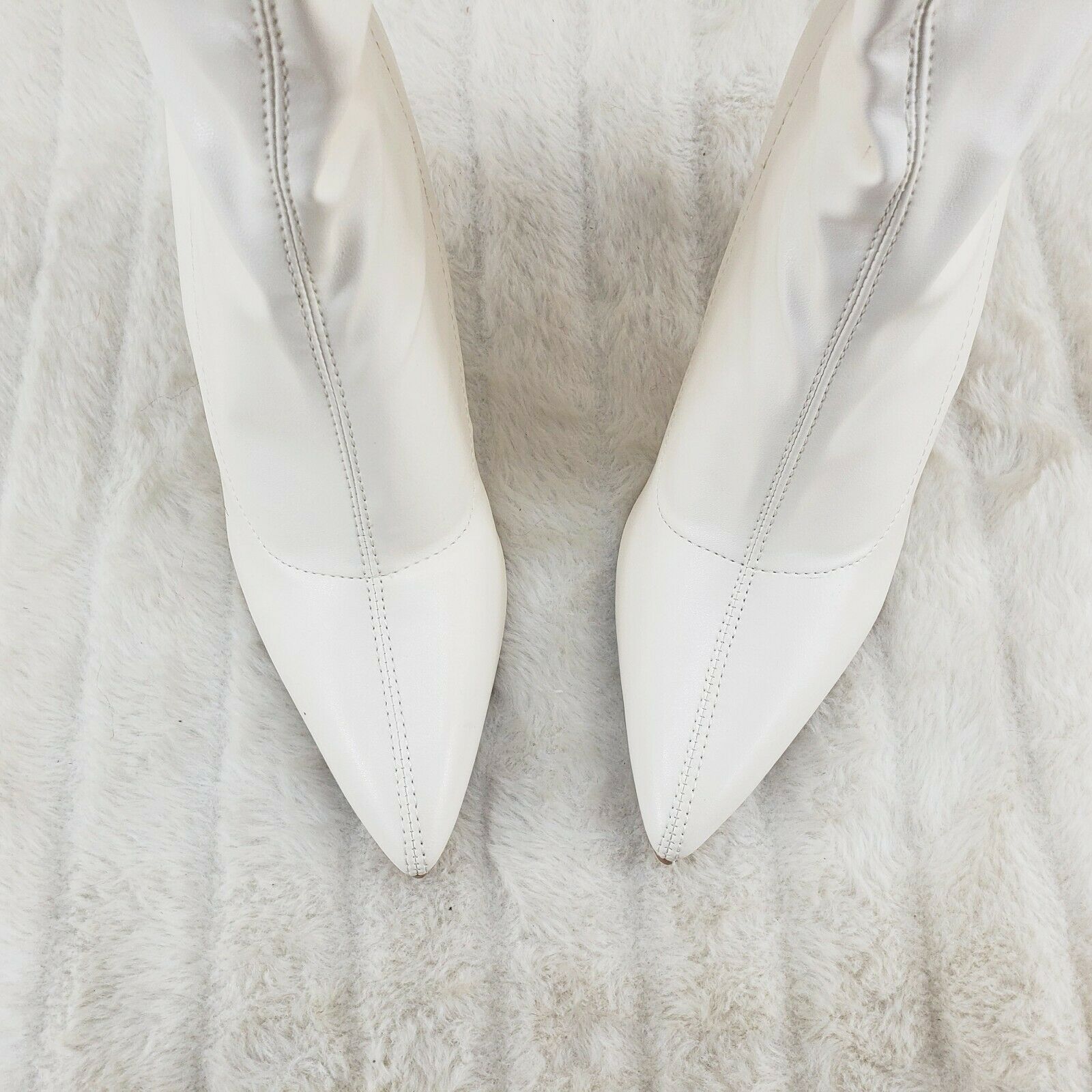 5" Geo Deco High Heel Off White Stretchy Pointy Toe Ankle Boots My Vice - Totally Wicked Footwear