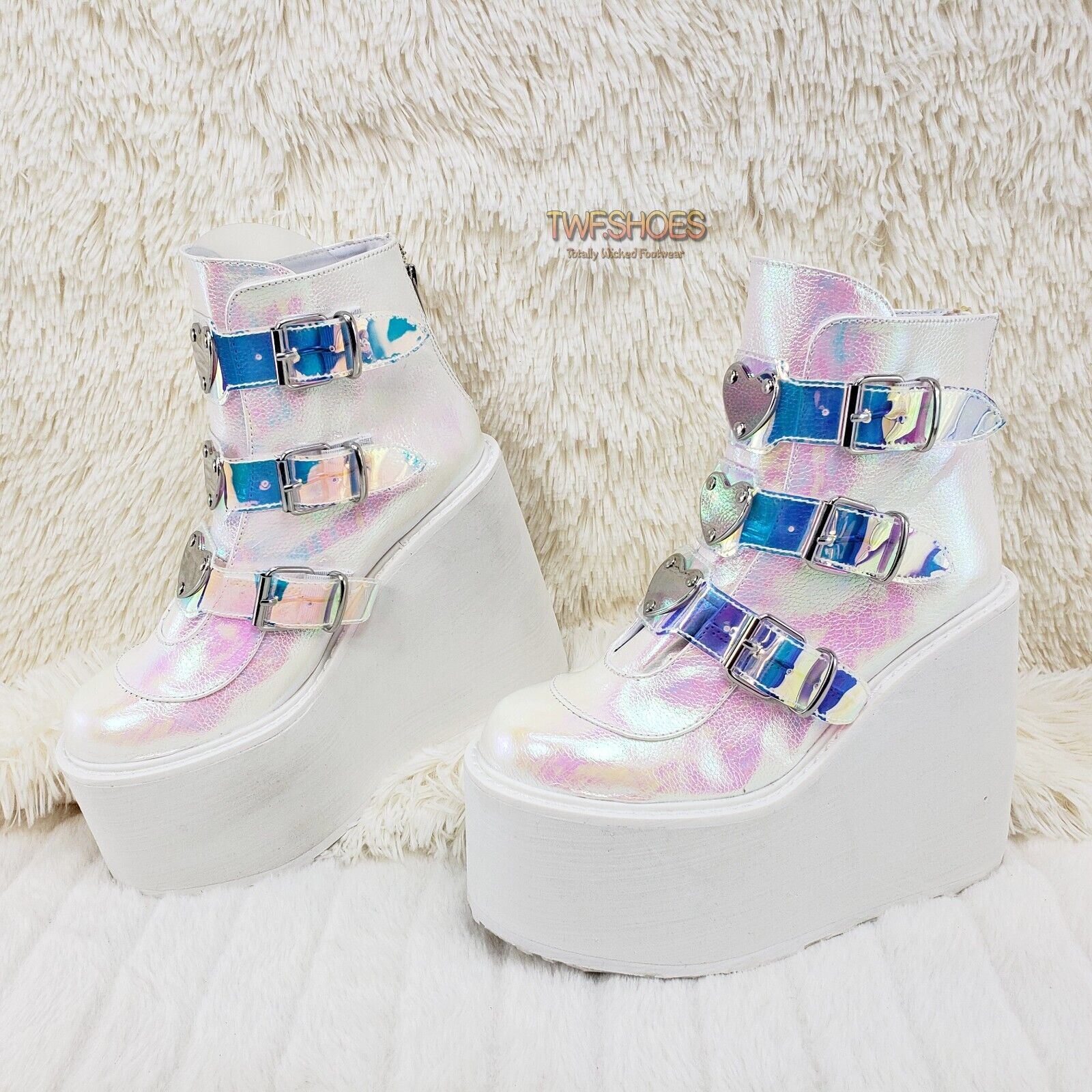 Swing 105 White Pearl Colorful Effects Ankle Boot 5.5" Platform NY DEMONIA - Totally Wicked Footwear