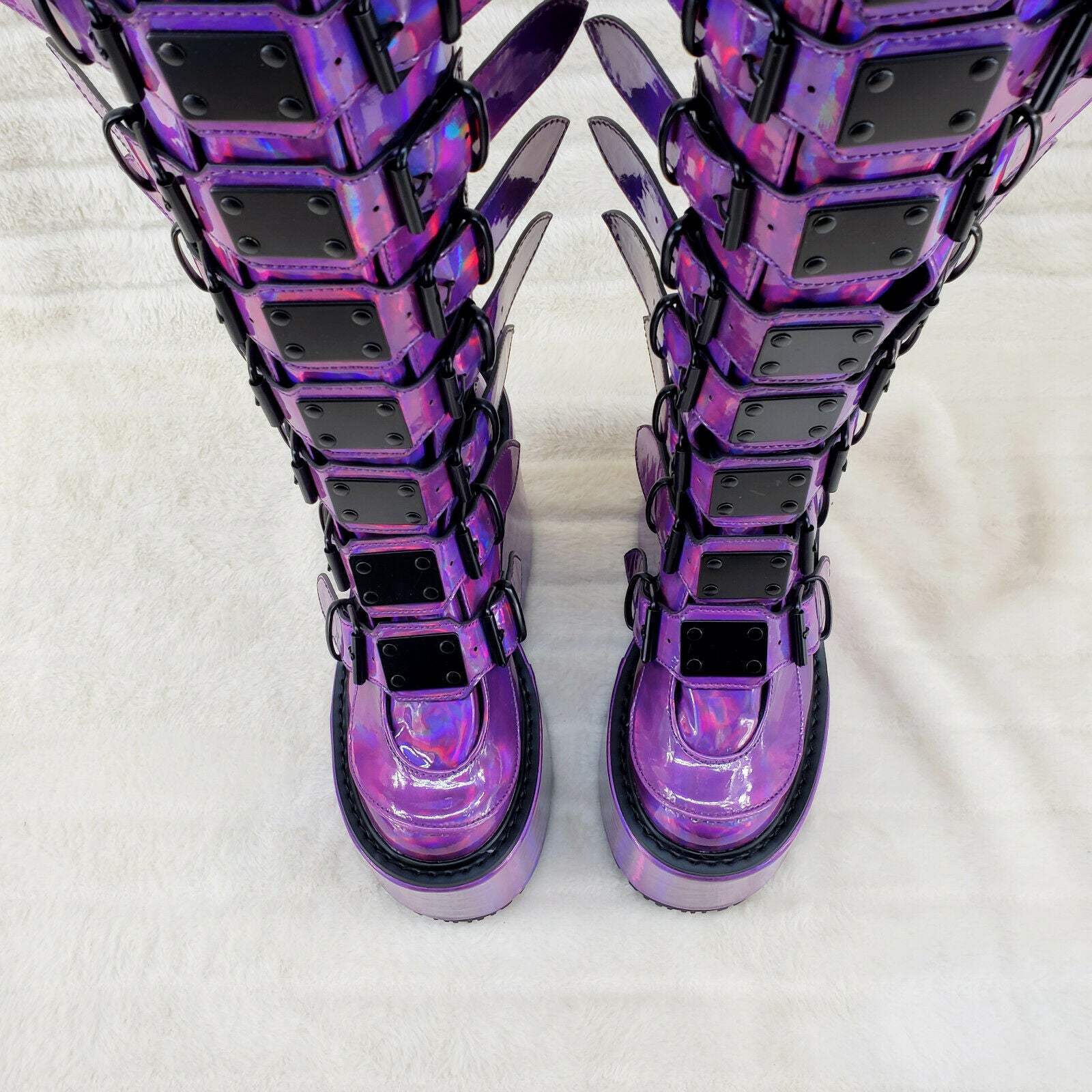 Swing 815 Purple hologram Goth Punk Knee Boot 5.5" Platform In House - Totally Wicked Footwear