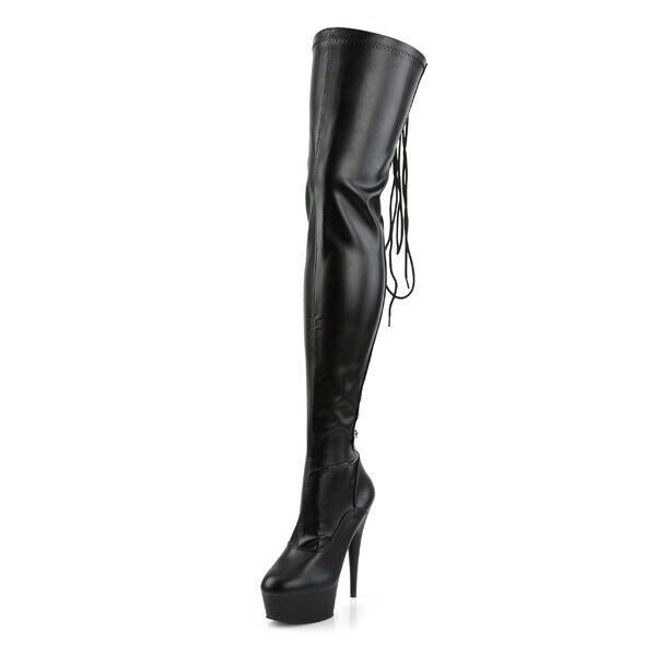 Delight 3063 Back Lace Thigh High Platform Boots 6" High Heels Black Matte - Totally Wicked Footwear