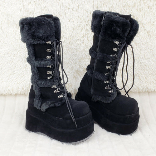 Bear 202 Black Faux Fur / Suede Platform Goth Punk Calf Boots NY Restock Stomper - Totally Wicked Footwear