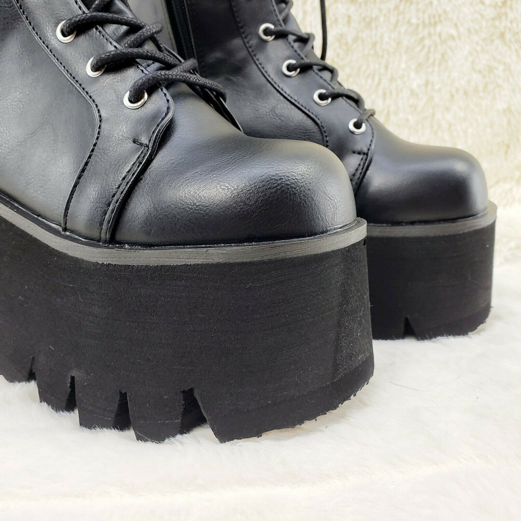 Ashes 105 Black Matte 3.5" Platform Heel Combat Goth Punk Ankle Boot NY - Totally Wicked Footwear