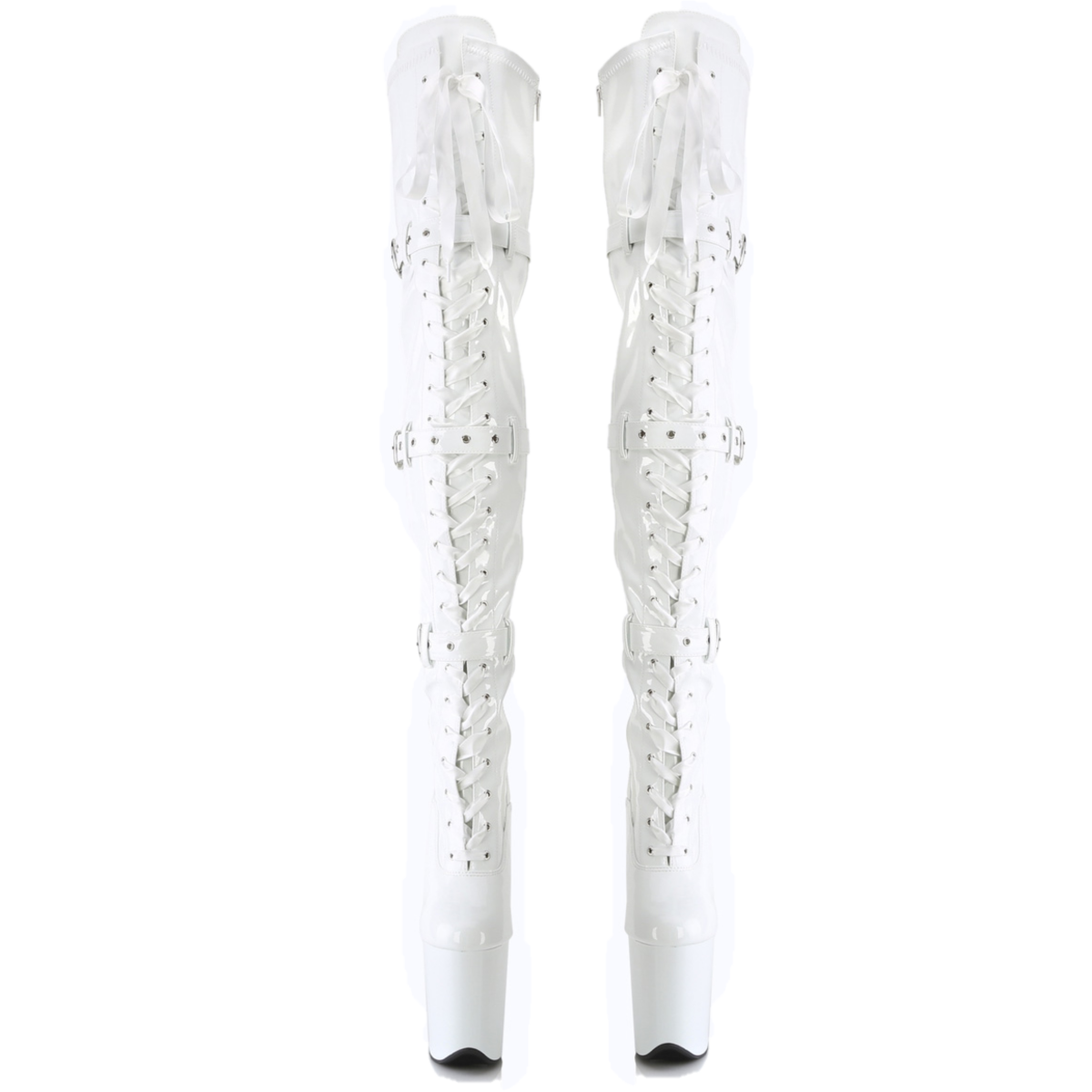 Flamingo 3028 Triple Buckle Thigh High Platform Torment Boot White Patent NY - Totally Wicked Footwear