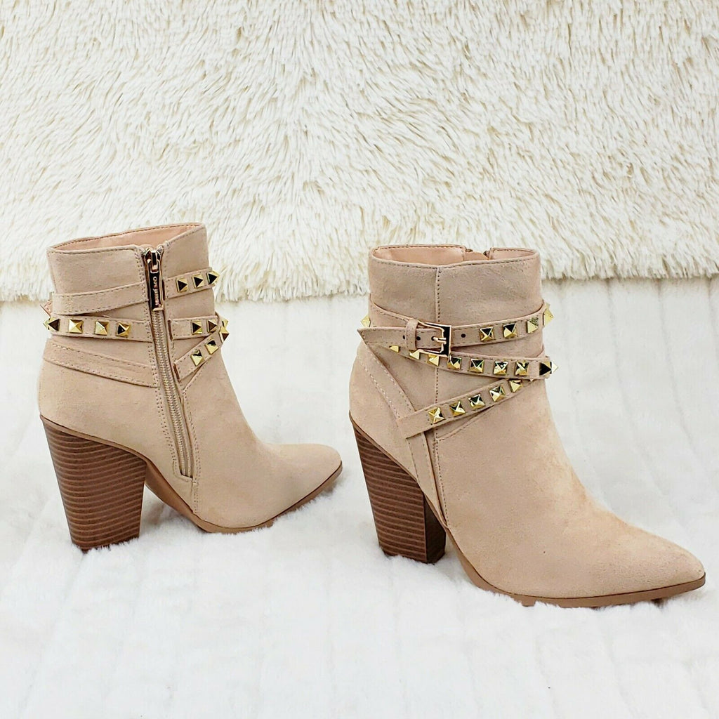 Classic Western Designer Cowboy Style Studded Strap Ankle Boots Nude 6-11 - Totally Wicked Footwear