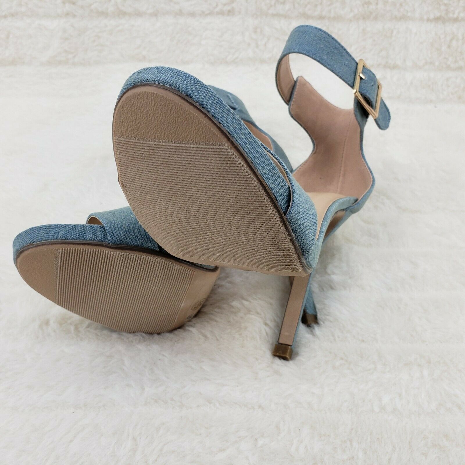 Sexy Light Blue Denim Ankle Strap 4.5" High Heel Shoes Heels Glister - Totally Wicked Footwear
