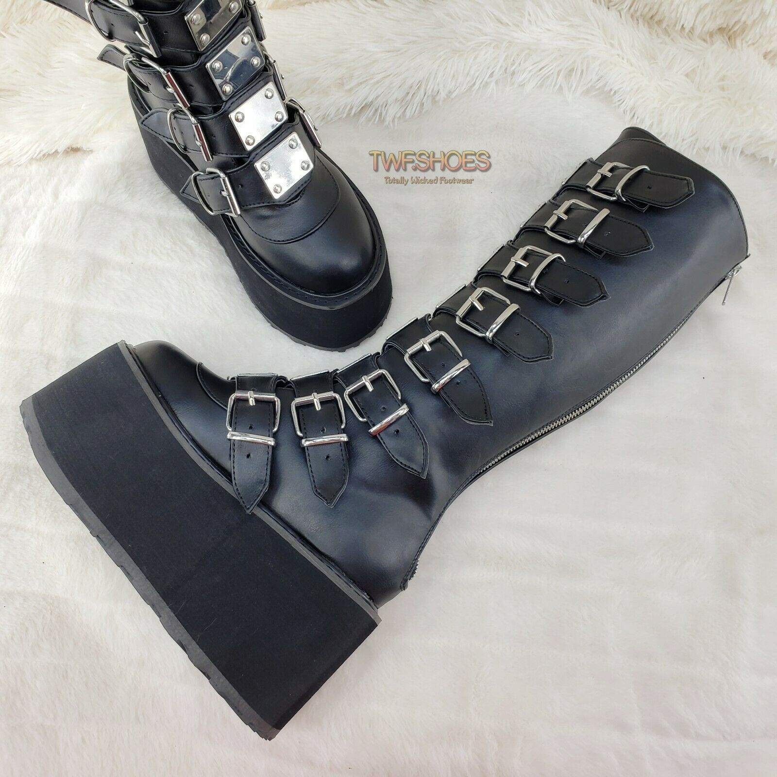 Damned 318 Multi Strap Goth Punk Rock Platform Boots Black Matte Restocked NY - Totally Wicked Footwear