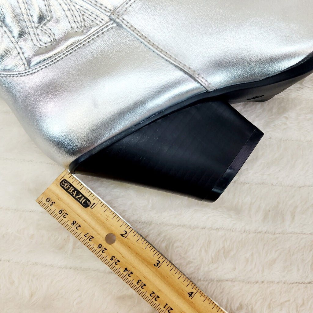 Disco Cowgirl Metallic Silver Cowboy Knee Boots Western Block Heels US Sizes - Totally Wicked Footwear
