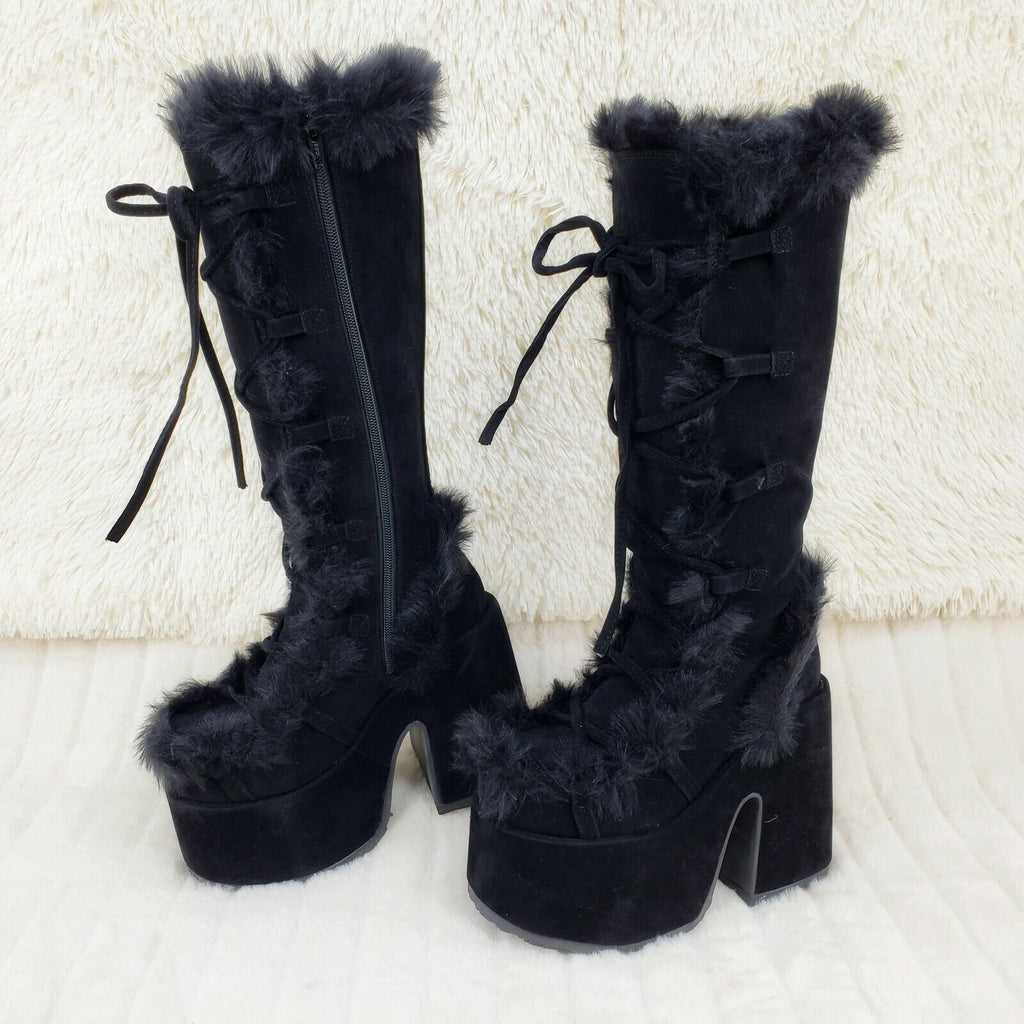 Demonia 311 Camel Stacked Black Mammoth Platform Goth Punk Knee Boots NY Restock - Totally Wicked Footwear