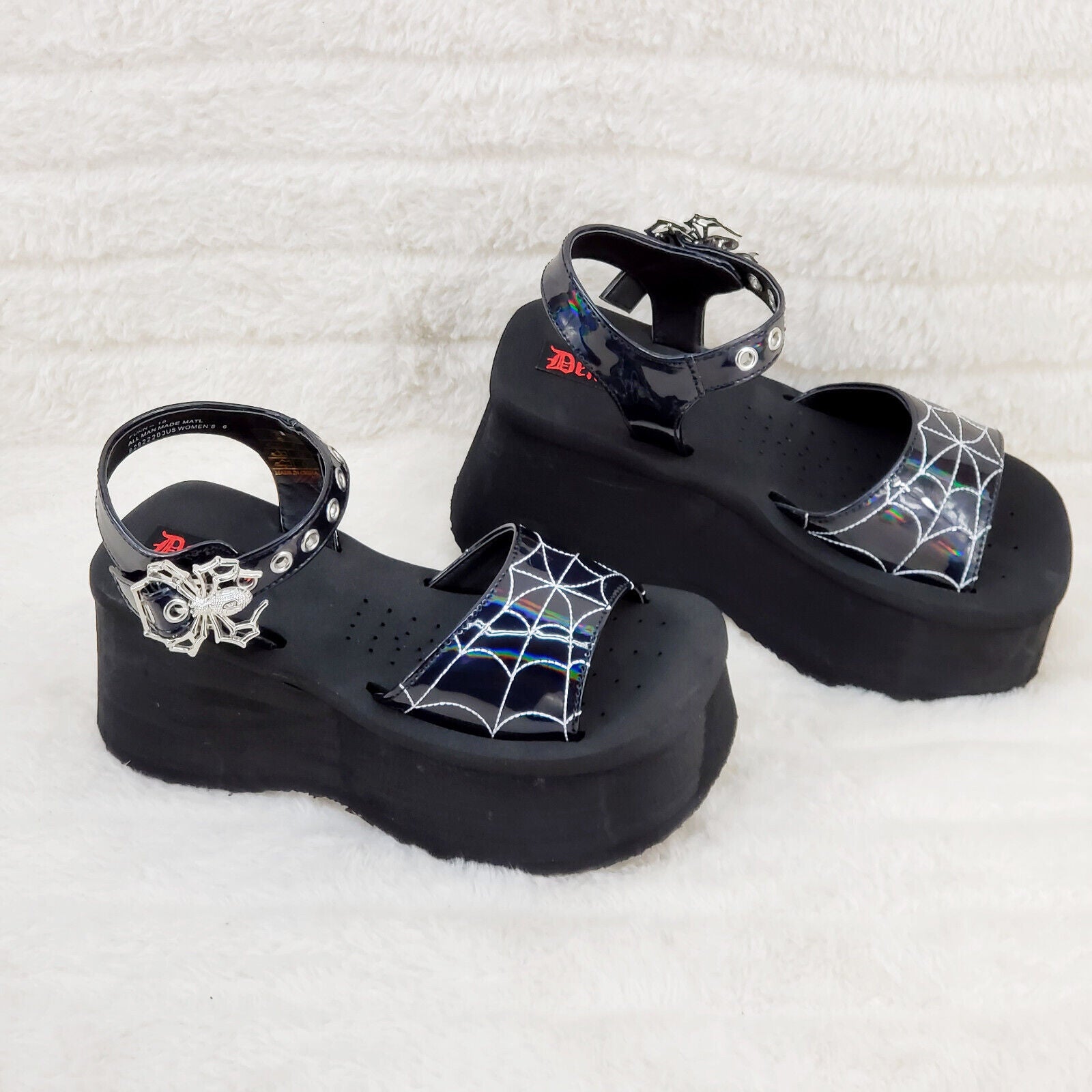 Funn Platform Goth Spider Web Sandals Ankle Strap Wedge Shoes Patent In House - Totally Wicked Footwear
