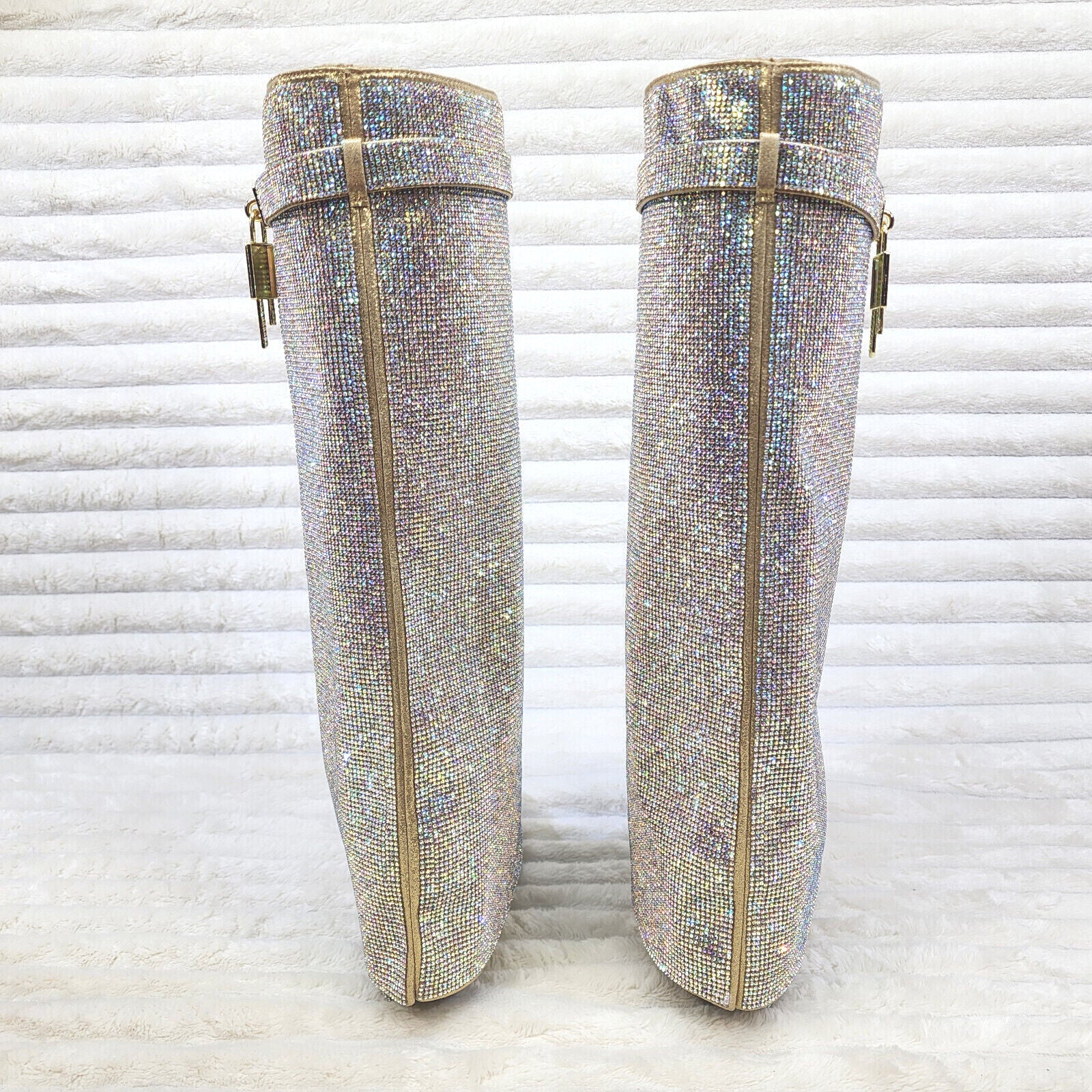 Super Sparkle Sharky Skirted Fold Over Wedge Heel Knee Boots - Totally Wicked Footwear