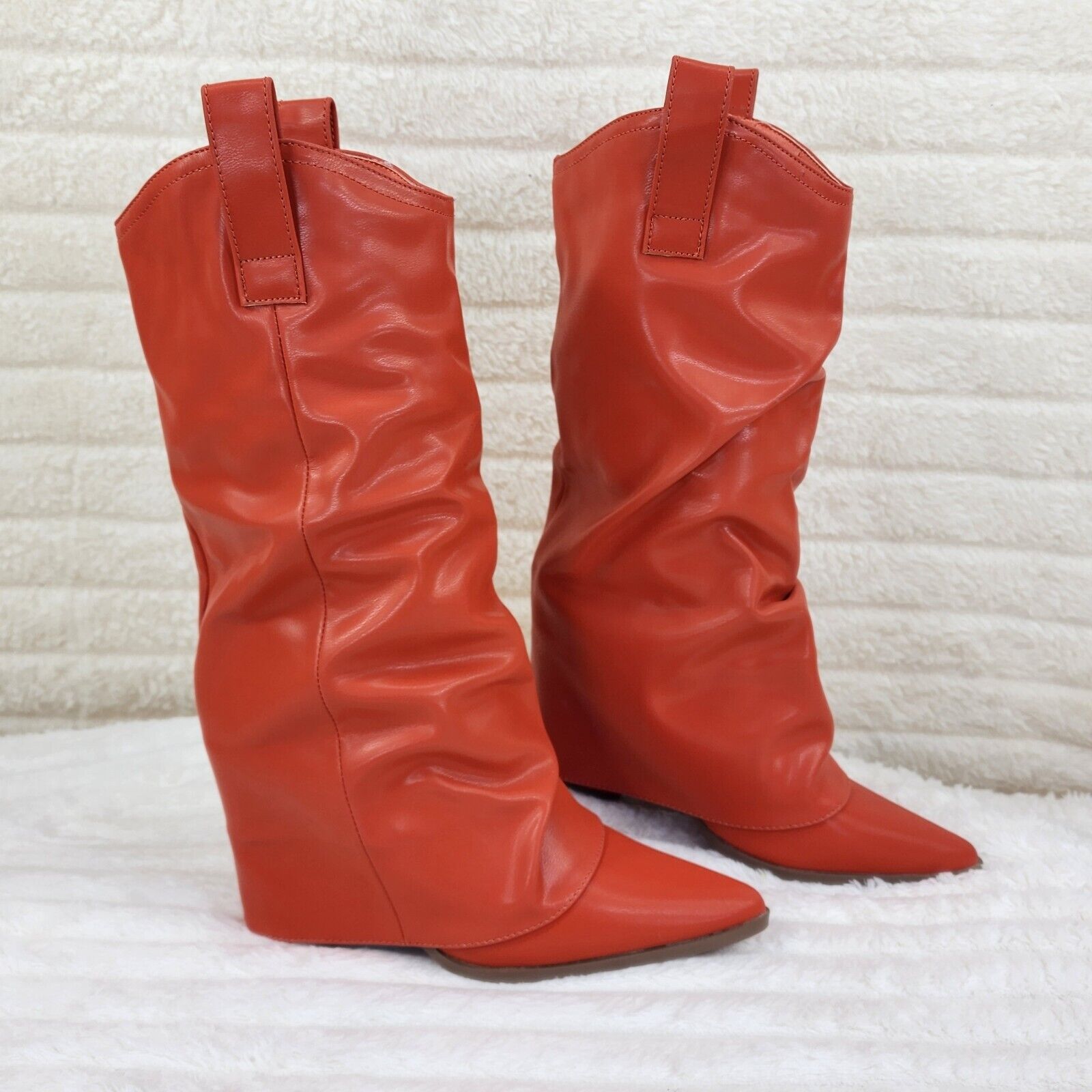 Humbled Orange Skirted Fold Over Western Cowgirl Boots - Totally Wicked Footwear