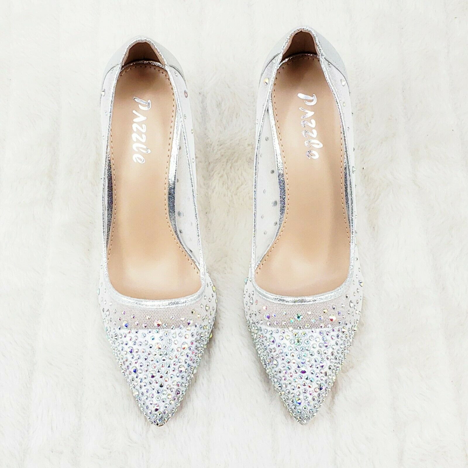 Krayzie Silver Mesh Jeweled 4.5" High Heel Stiletto Shoes Pointy Toe Pumps 6-10 - Totally Wicked Footwear