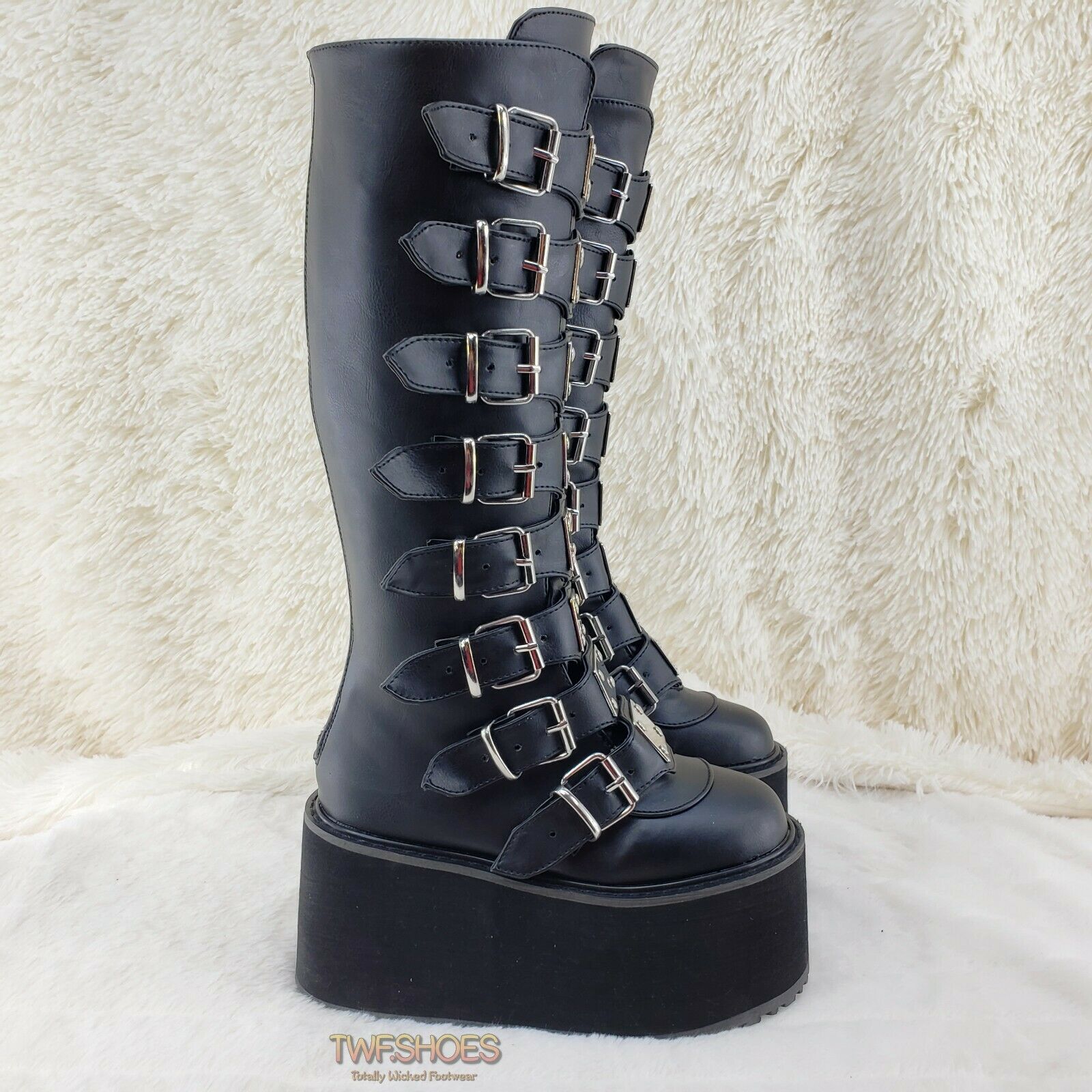 Damned 318 Multi Strap Goth Punk Rock Platform Boots Black Matte Restocked NY - Totally Wicked Footwear