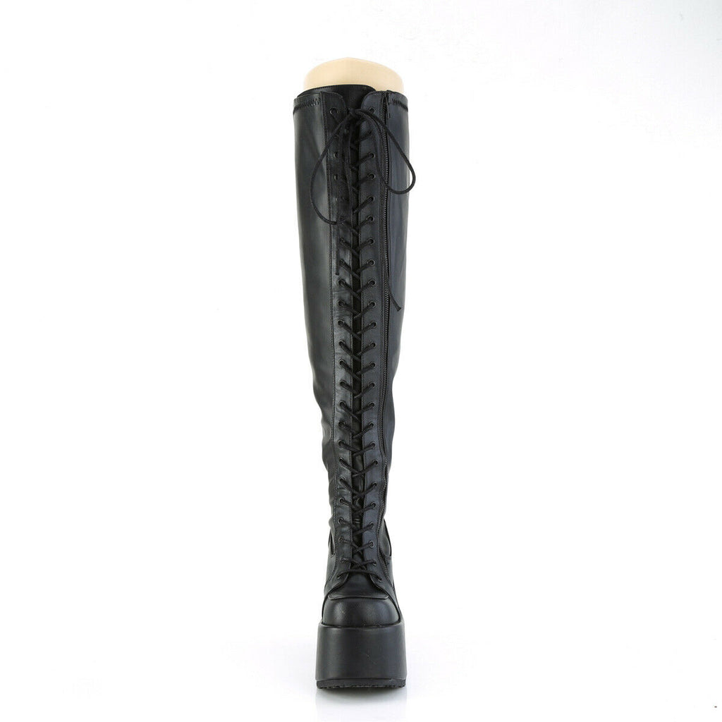 Camel 300WC Wide Cut Platform Stretch Goth Punk Thigh Boots Black Matte NY - Totally Wicked Footwear