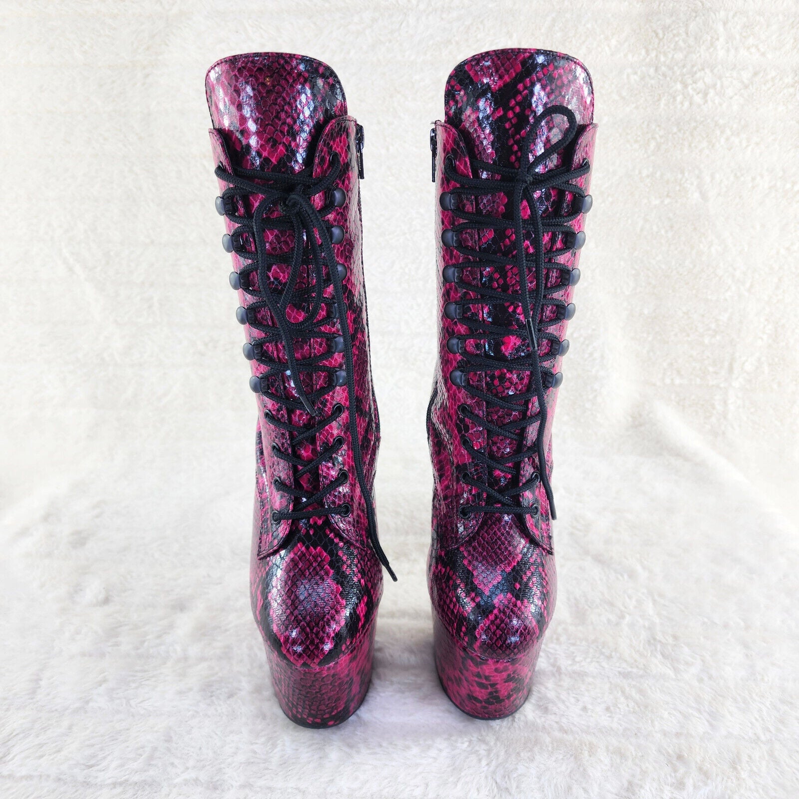Adore 1020 Hot Pink Snake Print 7" High Heel Platform Ankle Boots NY - Totally Wicked Footwear