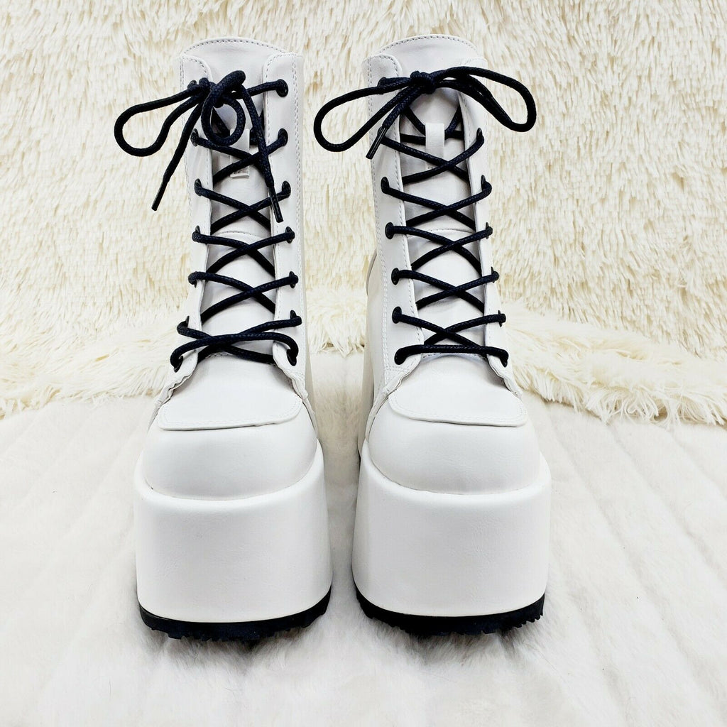 Demonia 203 Camel Stacked White Matte Platform Goth Punk Ankle Boots RESTOCK - Totally Wicked Footwear