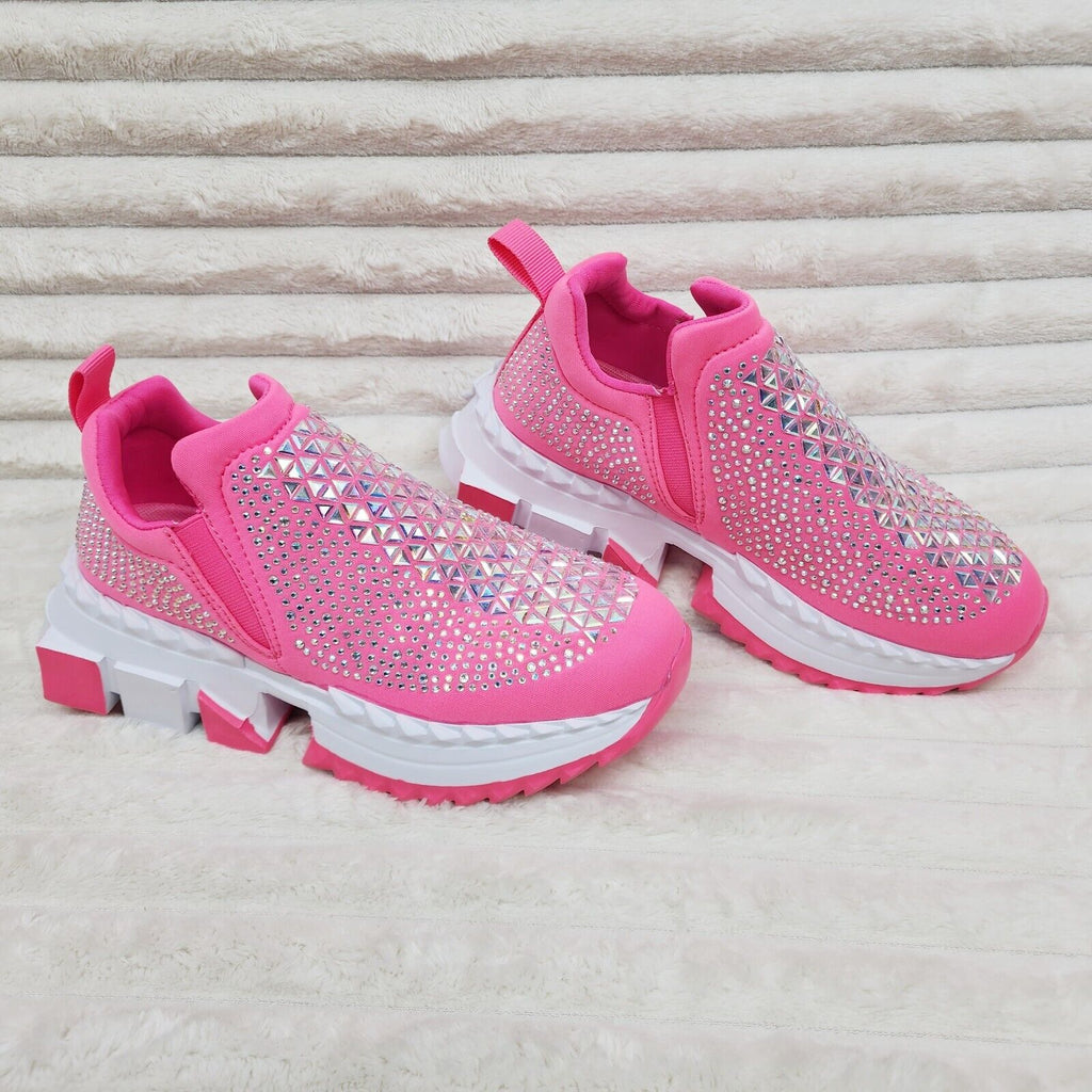 Presto Light Weight Slip on Hot Pink Rhinestone Sneakers - Running Shoes - Totally Wicked Footwear