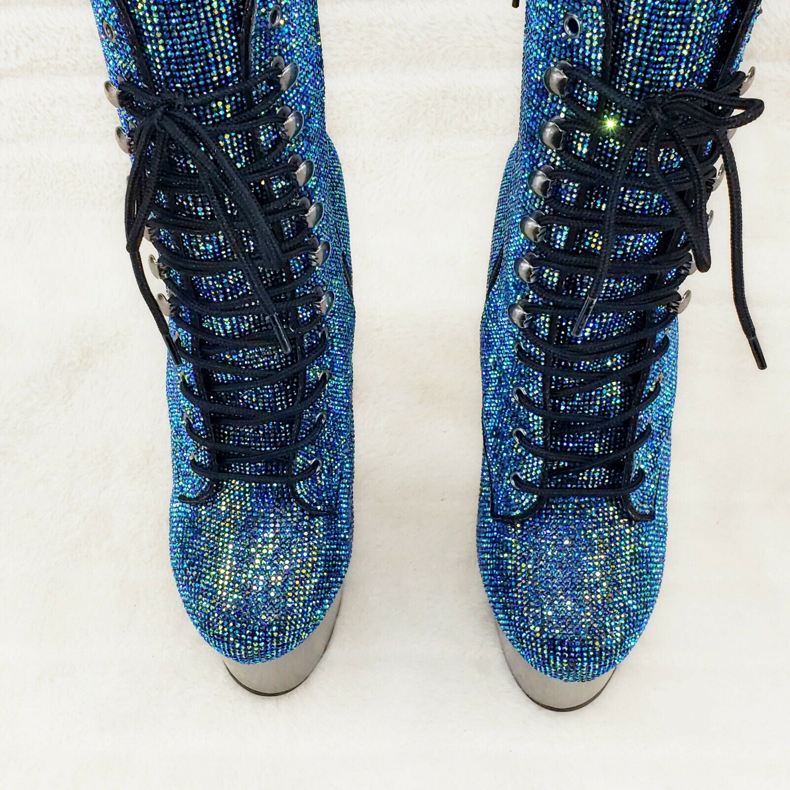 Adore 1020CHRS Teal Pewter Rhinestone 7" High Heel Platform Ankle Boots NY - Totally Wicked Footwear