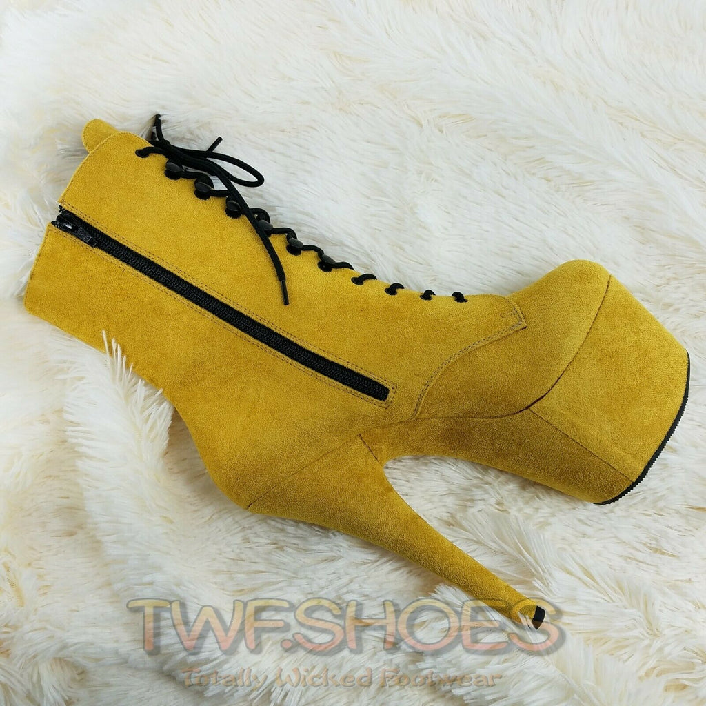 Adore 1020FS Mustard Vegan Suede 7" Heel Platform Ankle Boot Sizes 12 13 14 NY - Totally Wicked Footwear