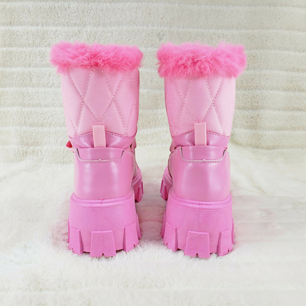 Dexter Furry Cuff Lace Up With Strap Combat Ankle Boots Baby Pink - Totally Wicked Footwear