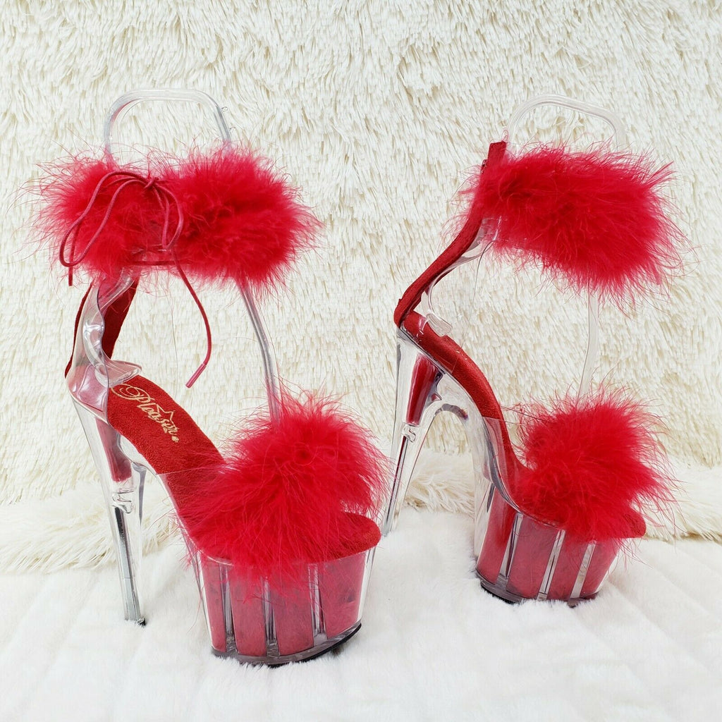 Adore 724F Red Marabou Platform Shoes Sandals 7" High Heel Shoes NY - Totally Wicked Footwear