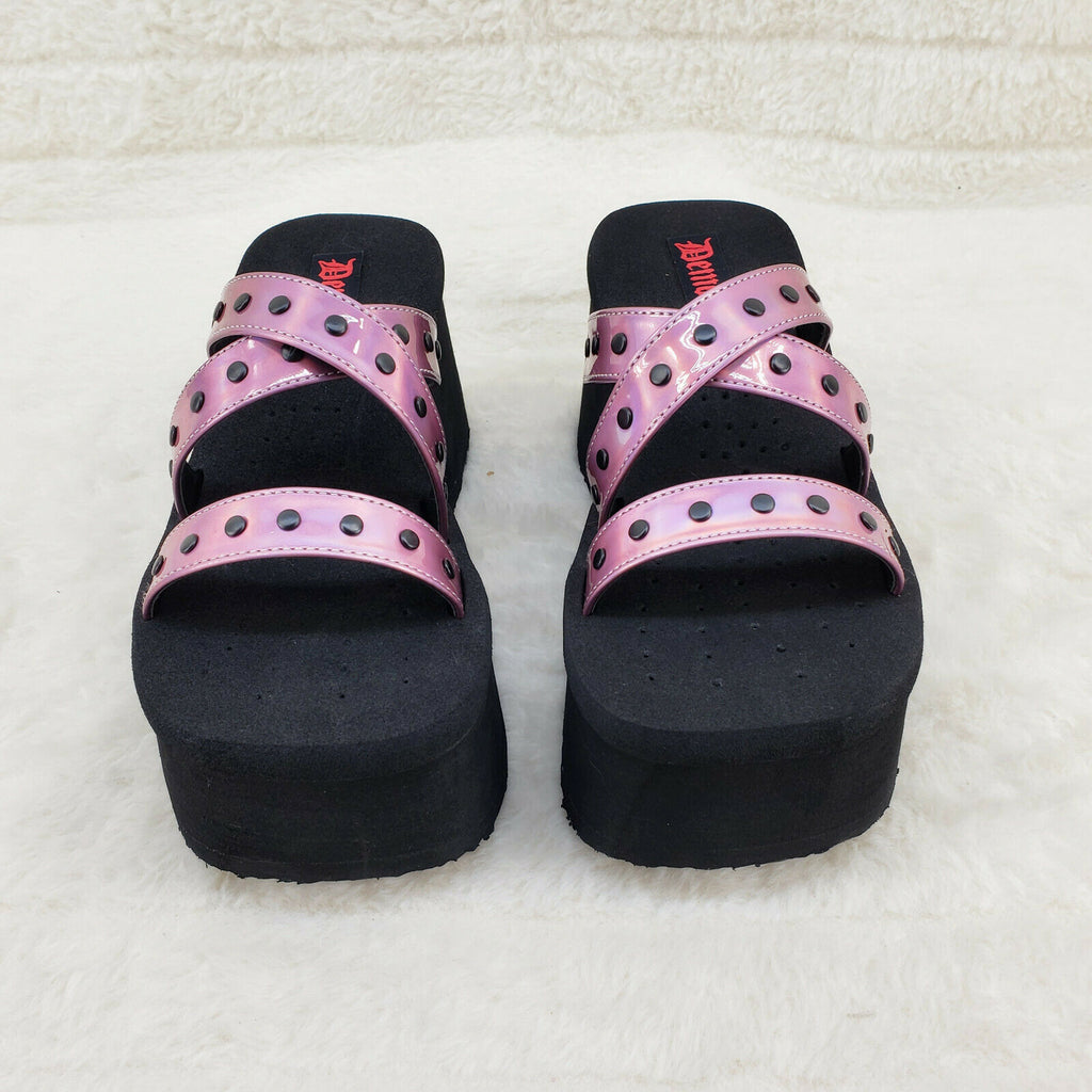 Funn Platform Goth Sandals Studded Pink Hologram Slip On Shoes In House - Totally Wicked Footwear