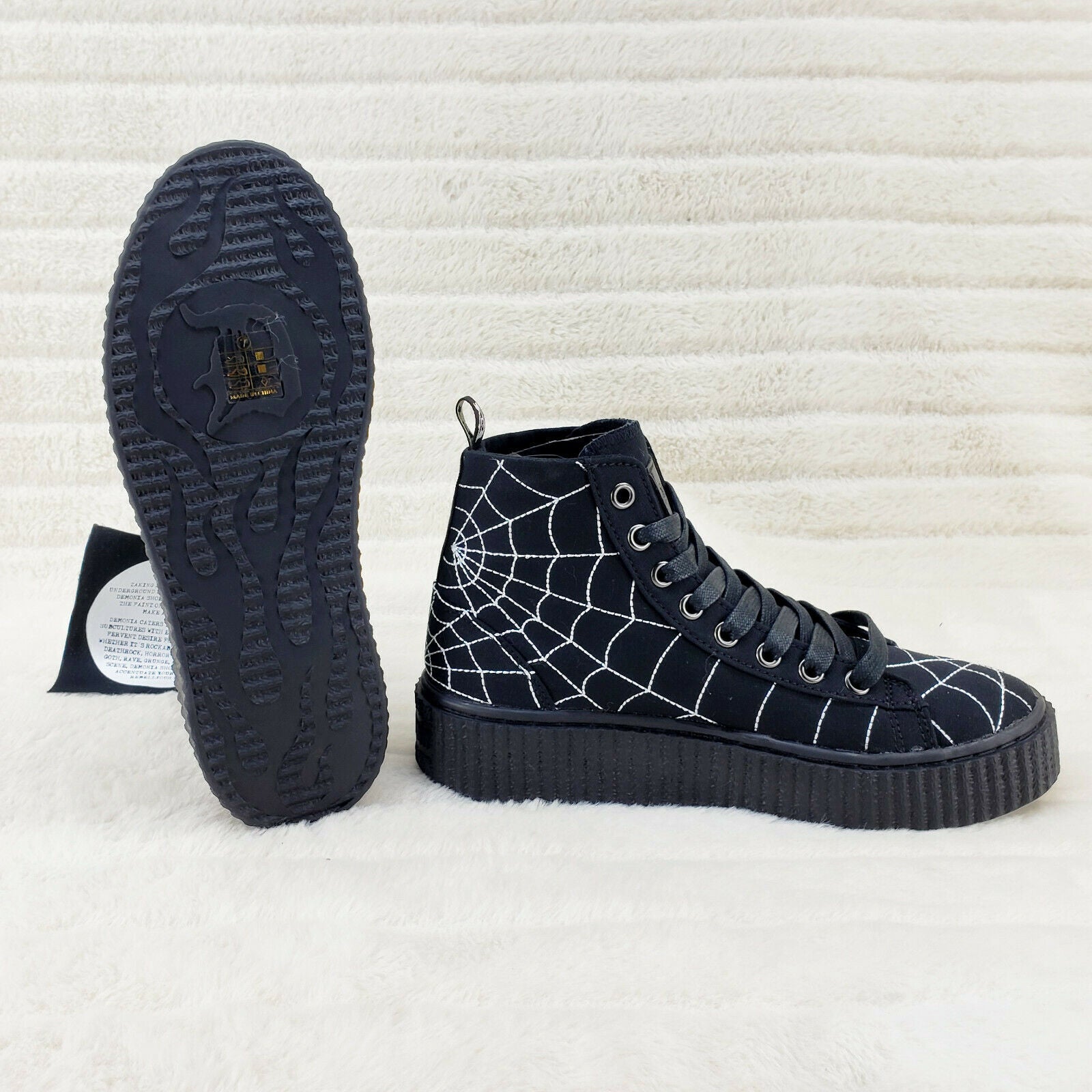Sneeker Stitched Spider Web Hi-Top Creeper Sneaker Goth Punk Men's Fashion - Totally Wicked Footwear
