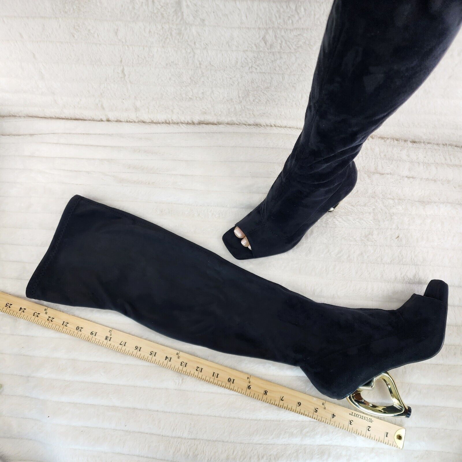 Zen Love Colorful Black Stretch FX Suede Over The Knee Boots Wedge Heart heels - Totally Wicked Footwear