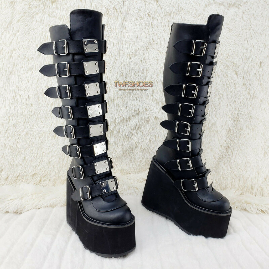 Swing 815WC Black Matte Goth Wide Calf Knee Boots 5.5" Platform NY - Totally Wicked Footwear