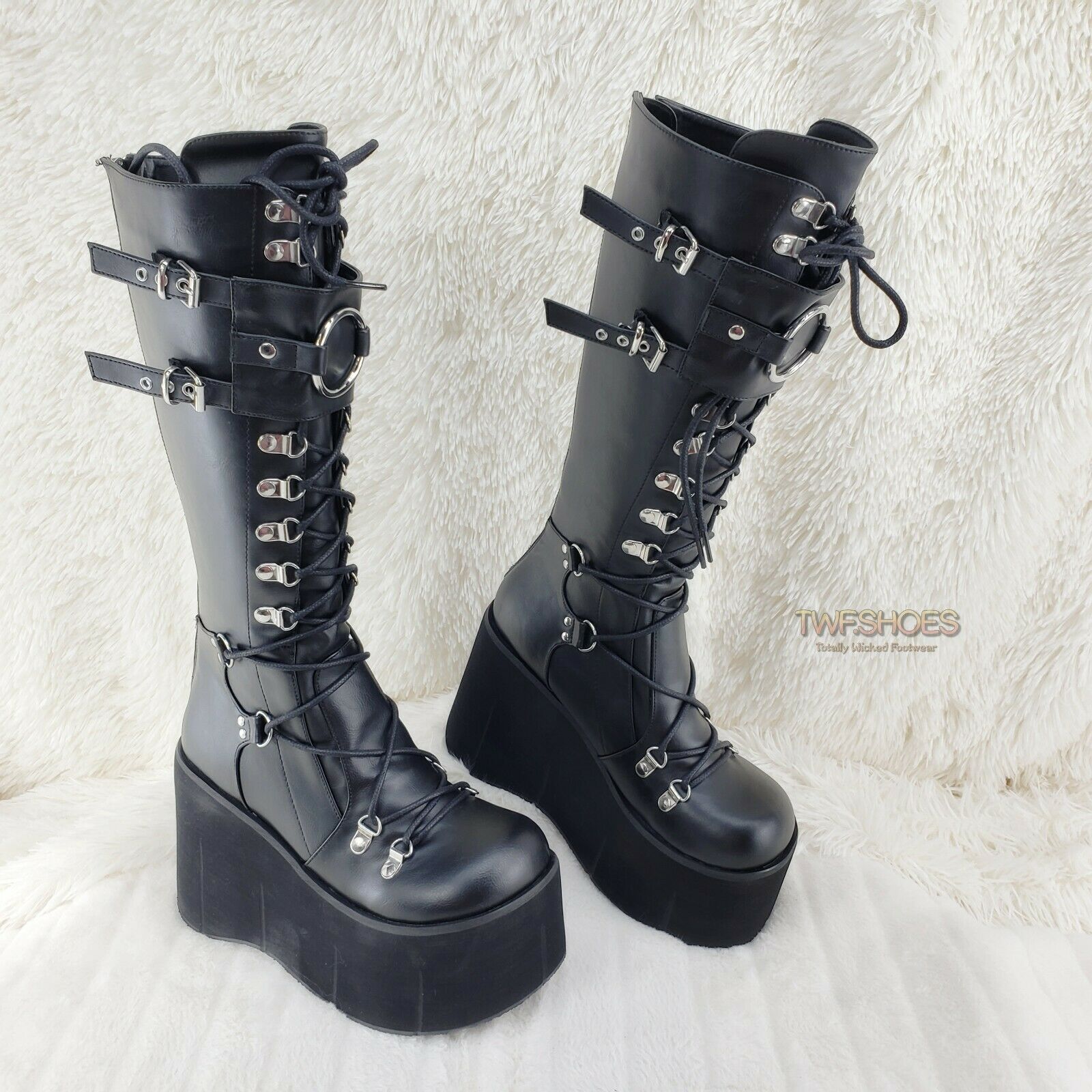 Kera 200 Black Shin Shield Knee Boot 4.5" Platform Goth Punk Rock Size 6-11 NY - Totally Wicked Footwear