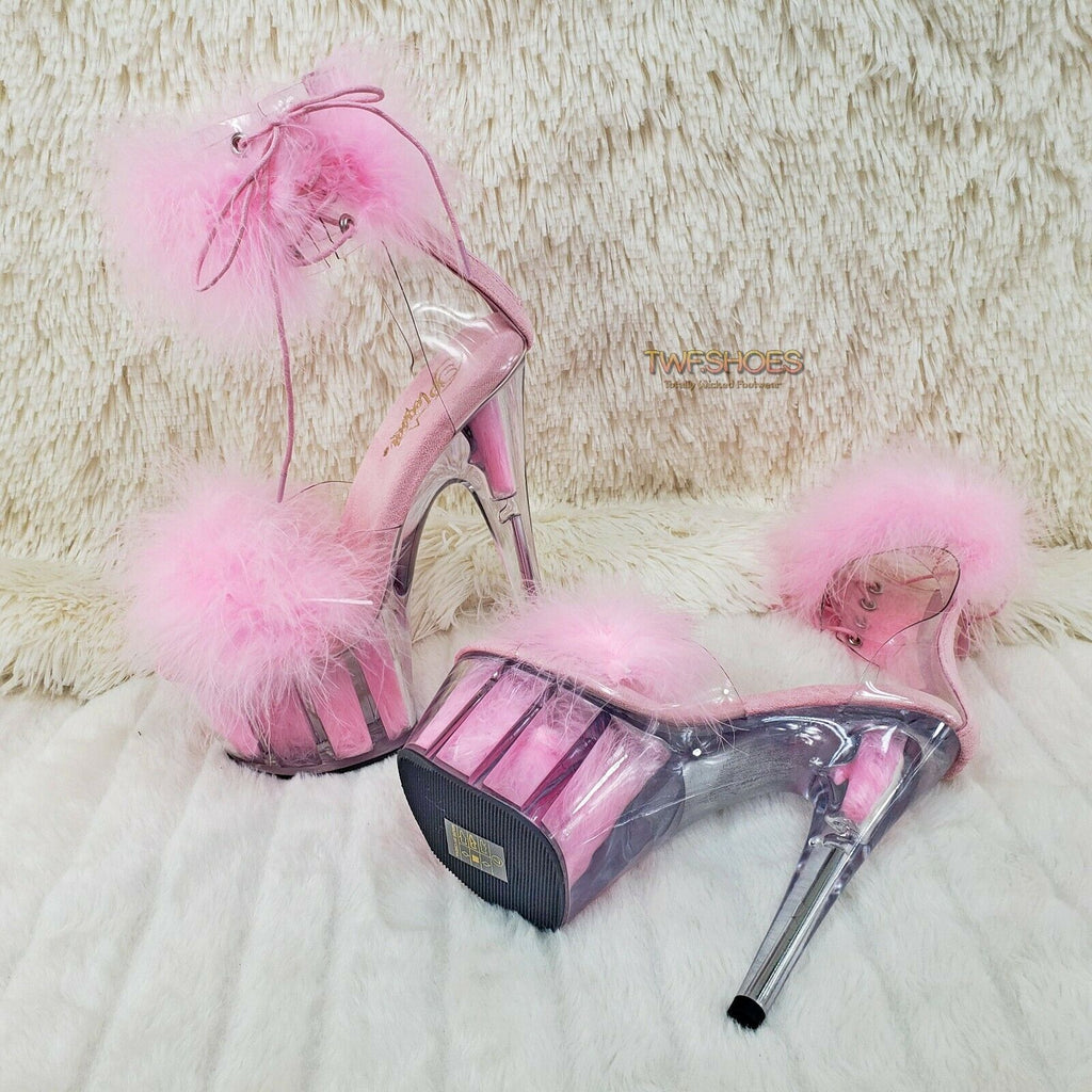 Adore 724 BabyPink Marabou Platform Shoes Sandals 7" High Heel Shoes NY - Totally Wicked Footwear