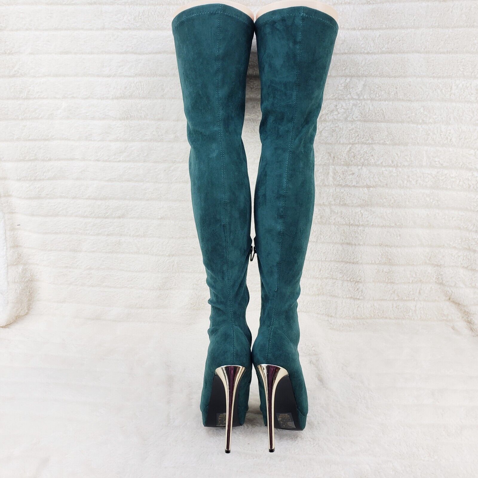 Sexy Girlz Faux Stretch Teal Suede High Heel Pointy Toe Platform Thigh Boots - Totally Wicked Footwear