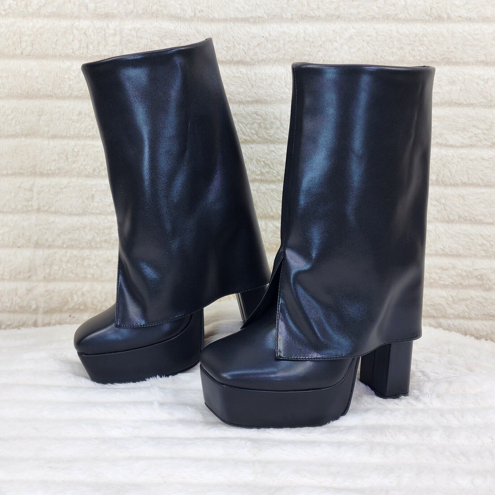 Riches Black Skirted Chunky Heel Pull On Platform Boots - Totally Wicked Footwear