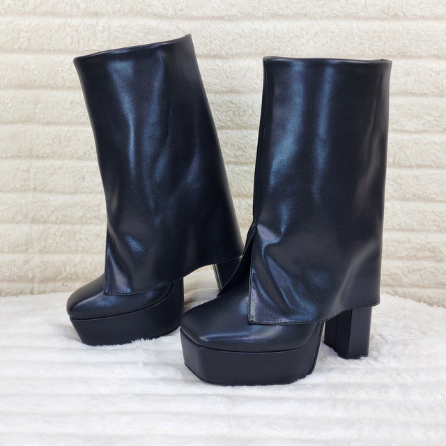 Riches Black Skirted Chunky Heel Pull On Platform Boots - Totally Wicked Footwear