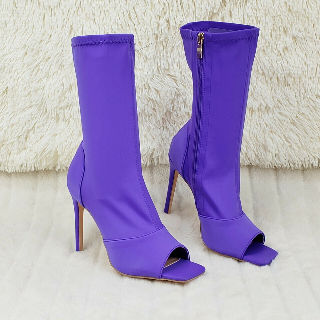 Victoria Purple Stretch Square Open Toe High Heel Ankle Boots - Totally Wicked Footwear