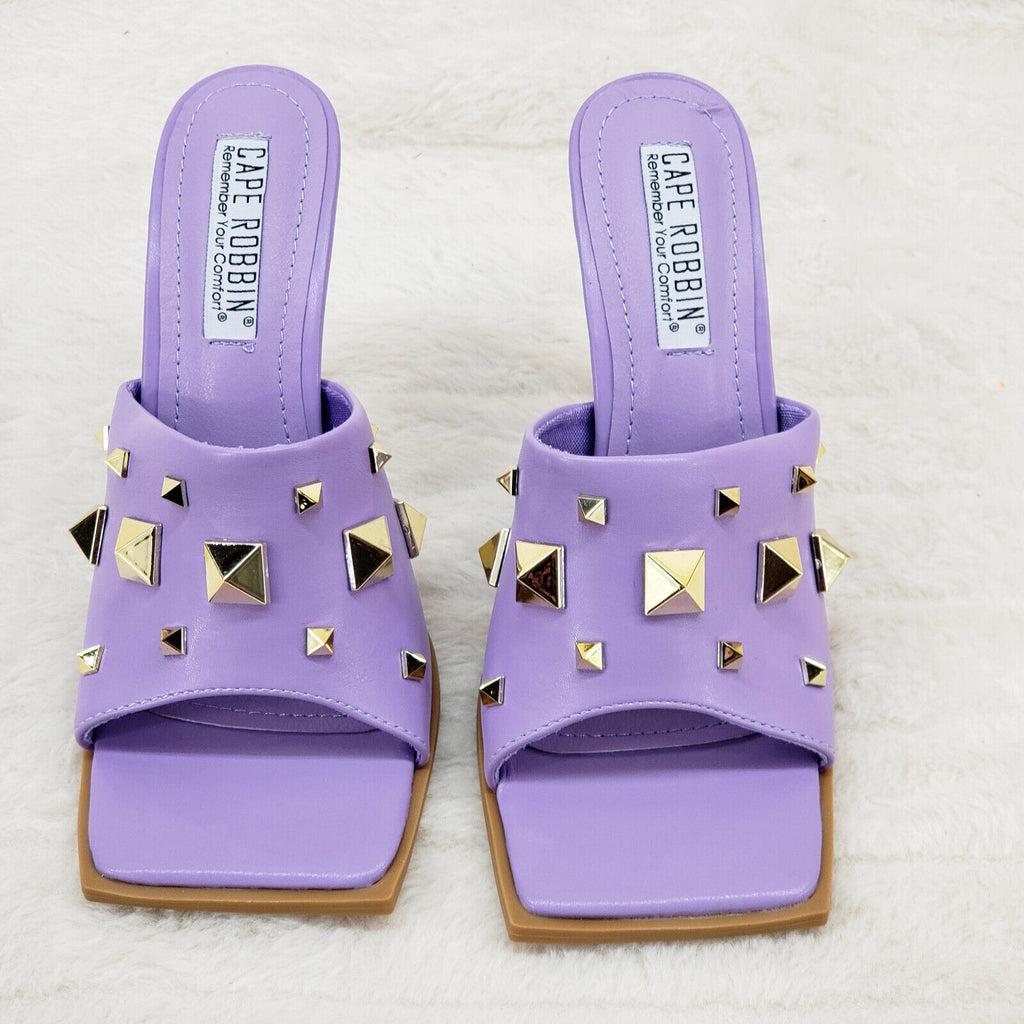 Popo Slip On Square Open Toe High Heel Clogs Mules Slides Lilac - Totally Wicked Footwear