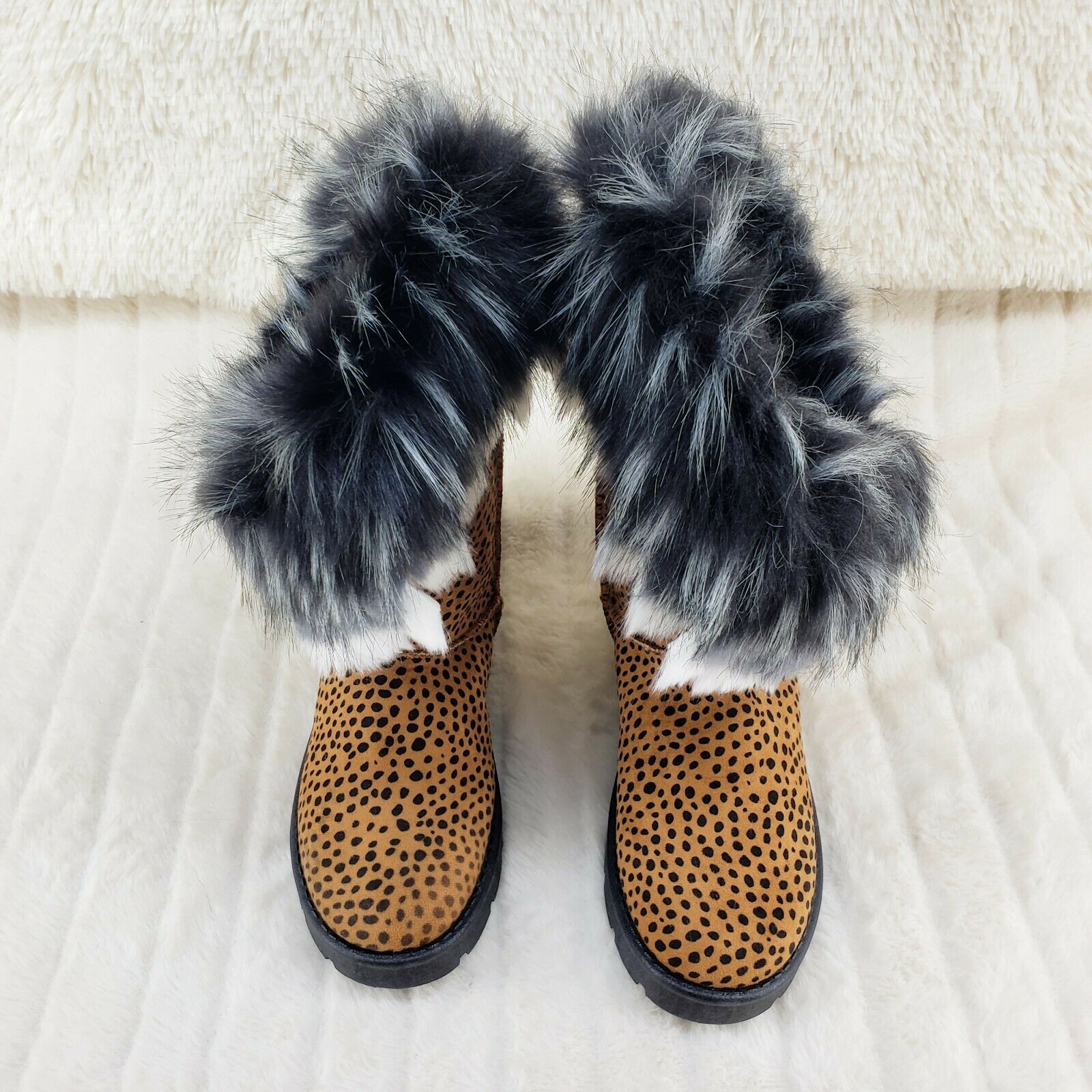 Chi Chi Cheetah Print Faux Fur Thick Lined Winter Boots - Totally Wicked Footwear